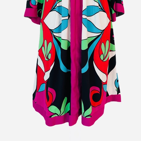 #42 NICOLE MILLER ~ Colorful Abstract 3/4 Sleeve Midi Dress Fully Lined Deep V - Picture 8 of 9